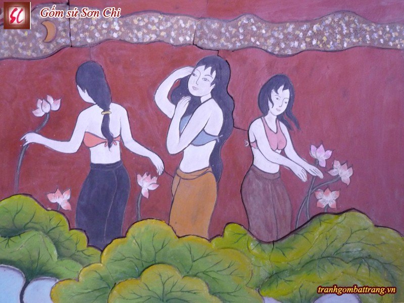 Mẫu Tranh Gốm Bát Tràng Thiếu Nữ