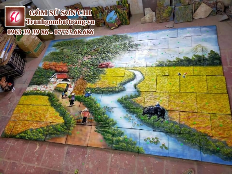 Các Mẫu Tranh Gốm Bát Tràng Cảnh Làng Quê 15