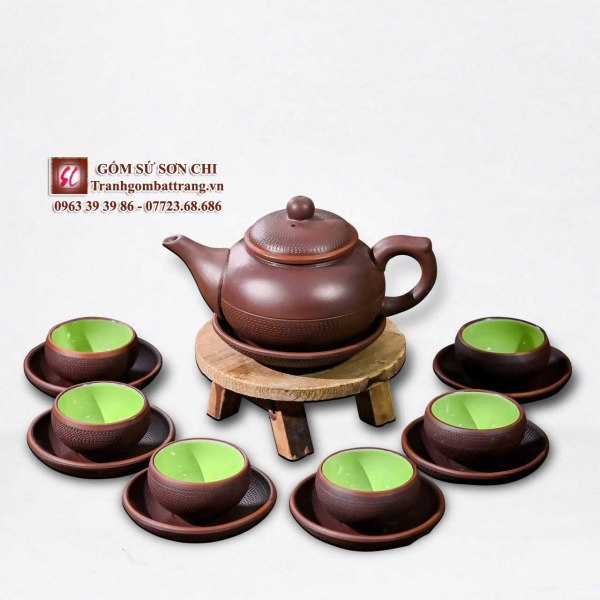 Bộ ấm chén Bát Tràng màu nâu cổ - mẫu 82