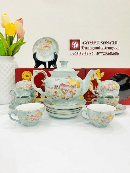 Bộ ấm chén in tranh họa tiết dát vàng - mẫu 07