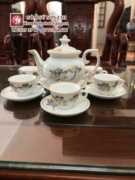 Bộ ấm chén in tranh họa tiết dát vàng - mẫu 08