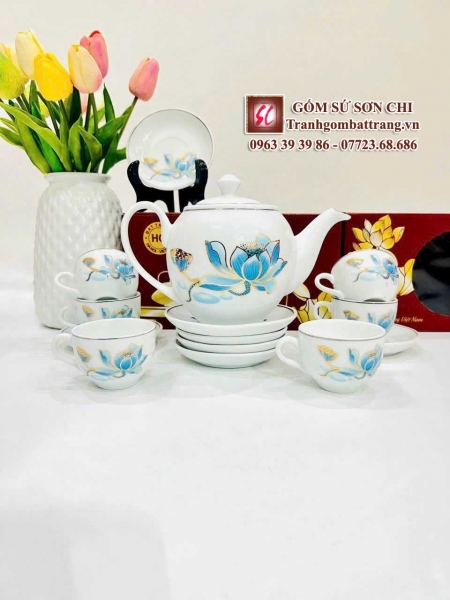 Bộ ấm chén in tranh họa tiết dát vàng - mẫu 10