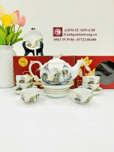 Bộ ấm chén in tranh họa tiết dát vàng - mẫu 11