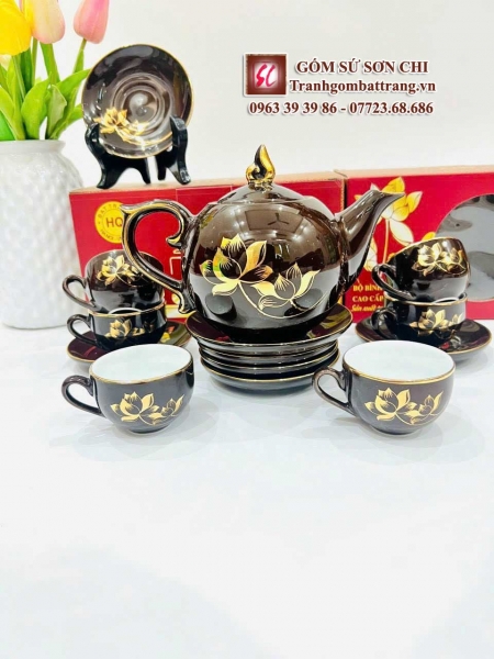 Bộ ấm chén in tranh họa tiết dát vàng - mẫu 12